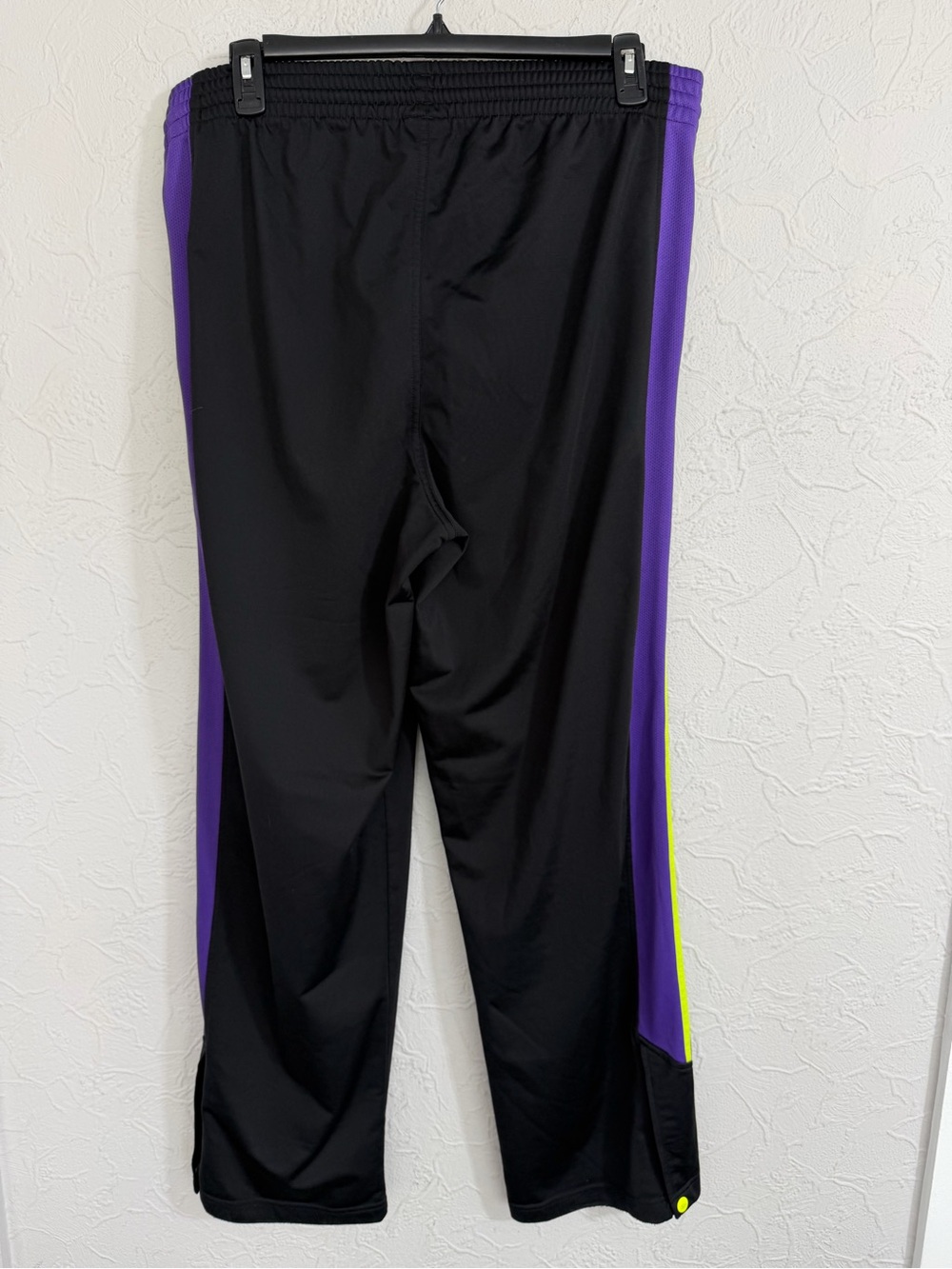 Vintage Adidas Track Pants Purple Neon Yellow 3 Stripe Y2K Button Snap Hem CLEAN - Picture 5 of 8